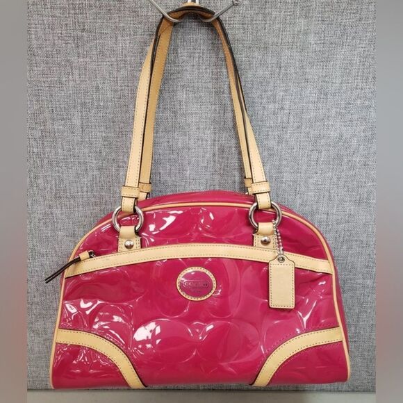 Coach Embossed Monogram Embossed Pink Patent Leather Dome Shoulder Bag - Picture 1 of 14
